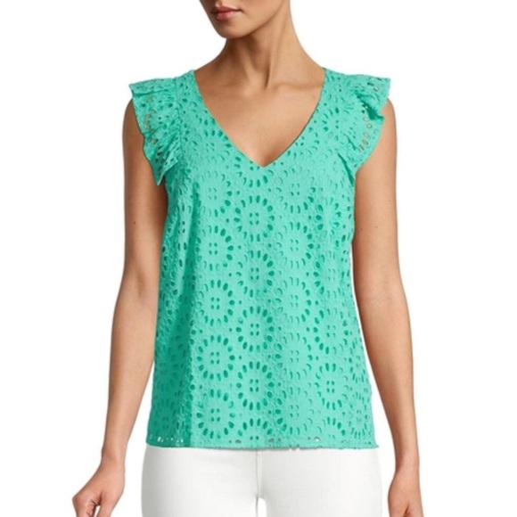 Lilly Pulitzer Tops - Lilly Pulitzer XS Lina Ruffle Eyelet Blouse In Gustavia Green